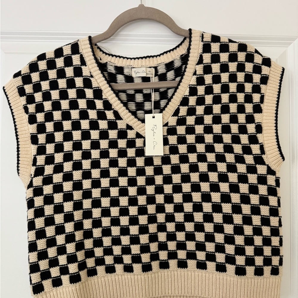 Rylee + Cru Black and Cream Checkered Vest